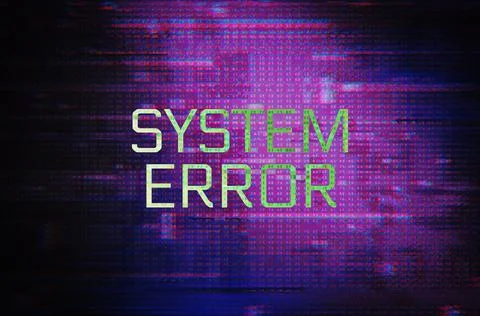 System error message on device screen with code and glitch effect background Illustrazione stock