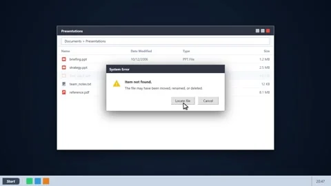 System error message showing file not found on desktop. 4K Stock Footage 341694742