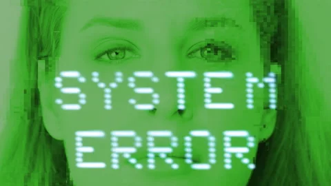 System error over glitching female face Stock Footage 231718772