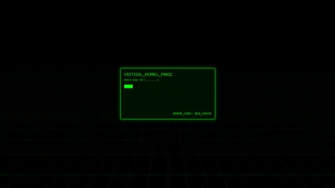 System error screen displaying critical kernel panic and progress Video stock 346190582