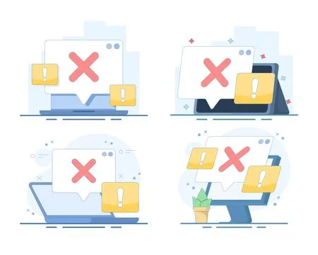 System error set featuring a rejection notification with a cross symbol Stock Illustration