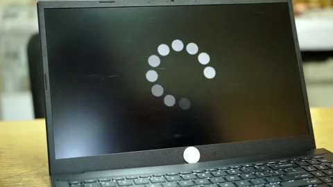 System error, slow loading, no connection to wifi on laptop screen in man hand. Stock Footage 322116061
