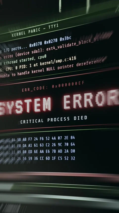 SYSTEM ERROR text, Kernel Panic error Stock Footage 335872015