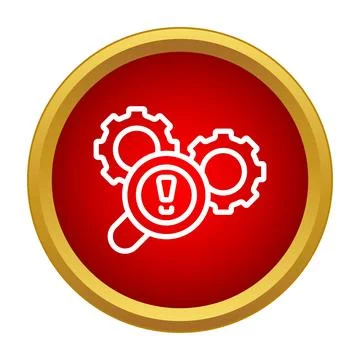 System error warning magnifying glass with gears icon Stock Illustration