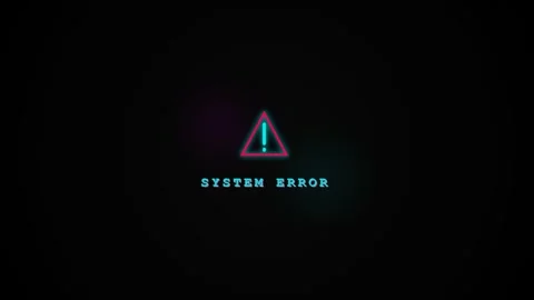 System error warning text and glowing hazard triangle symbol glitching o Stock Footage 346190563