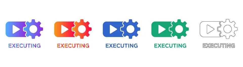 System Execution and Settings Icons for Software Development Ilustración de archivo