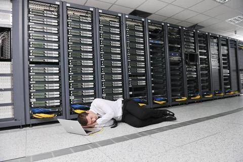 System fail situation in network server room it business man in network se... Stock Photos