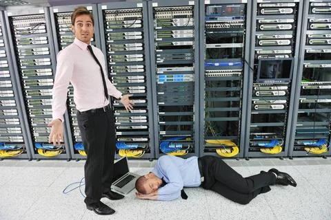 System fail situation in network server room it business man in network se... Stock Photos