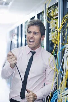 System fail situation in network server room it business man in network se... Stock Photos