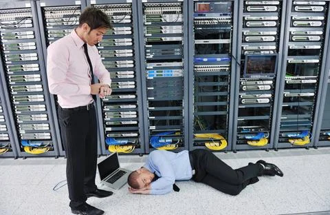 System fail situation in network server room it business man in network se... Stock Photos