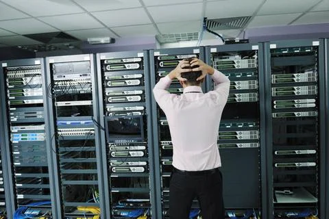 System fail situation in network server room it business man in network se... Stock Photos