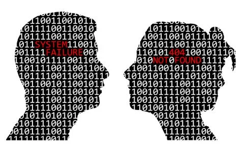 System failure and 404 not found in heads Stock Illustration