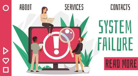 System failure error warning and people who solves this problem. Exclamation Stock-Illustration