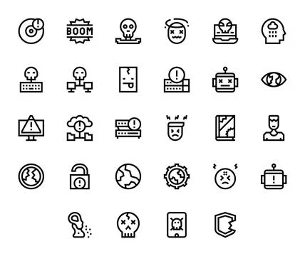 System Failure including 28 64x64 Bold Line Vector Illustrations Stock Illustration