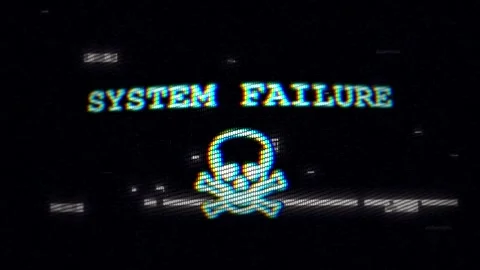 System failure warning with skull and crossbones on dark screen Stock Footage 286110778