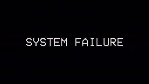 System failure words on old tv glitch interference screen Stock Footage 111377355
