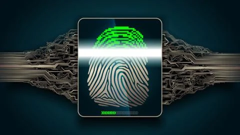 The system of fingerprint scanning - biometric security digital devices Stock Illustration
