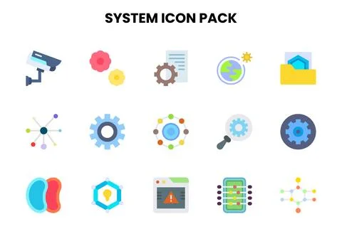 System Flat Collection Icons Pack Stock Illustration