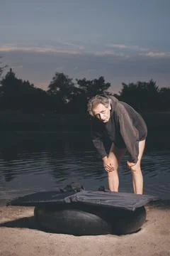 System of floating light stand with folding platform for on water photography Stock Photos