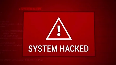 System Hacked Alert Screen with Red Warning Sign Stock Footage 335407555