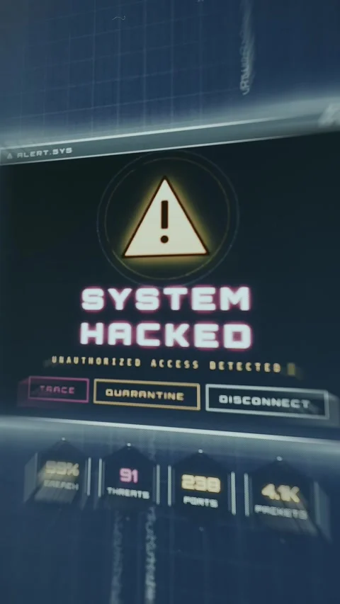 System Hacked alert triggered due to unauthorized access detection Stock Footage 335457615