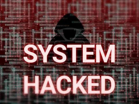 System hacked background with digital number and Hacker icon. Stock Illustration