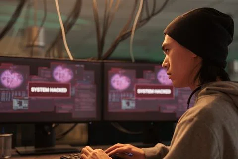 System hacked, computer database access, online server hacking Stock Photos