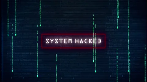 System Hacked Computer Hacking Warning Notification with Computer Matrix Code. Stock Footage 196151299
