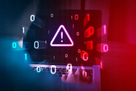 System hacked warning alert, Cyberattack computer network, Cybersecurity, Not Stockfoto's