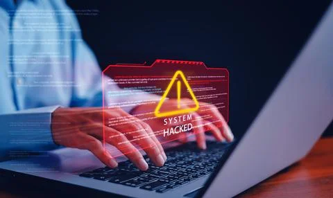 System hacked warning alert, Cyberattack computer network, Cybersecurity, Not Stock Photos