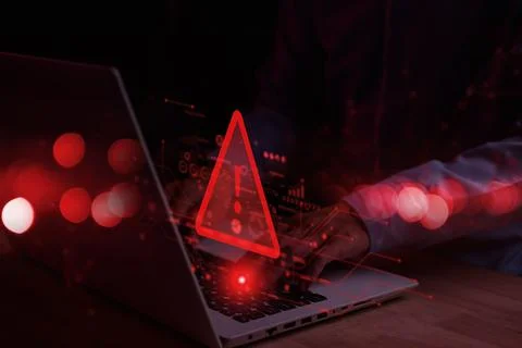 System hacked warning alert on notebook (Laptop). Cyber attack on computer .. Foto stock