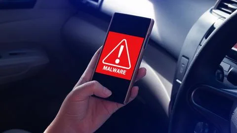 System hacked warning alert on smartphone, Cyber attack on computer network.. Stock Photos