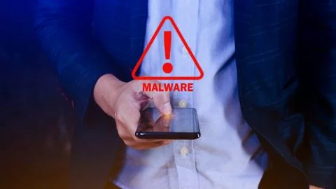 System hacked warning alert on smartphone, Cyber attack on computer network.. Stock Photos