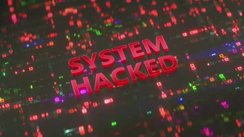System hacked warning and damaged digital code seamless loop 3D render animation Stock Footage 165578178