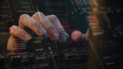 System Hacked Warning Over Programmer Typing at Night Stock Footage 335830530