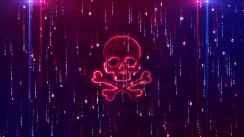 System Hacked Warning Red alert Glowing Digital cyberspace Skull Futuristic Stock Footage 311679076