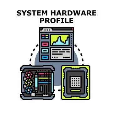 System hardware profiling concept linking data and components Illustrazione stock