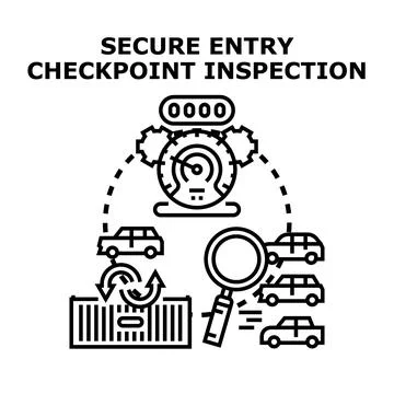 System illustrating secure entry checkpoint inspection process with vehicles, Stock Illustration