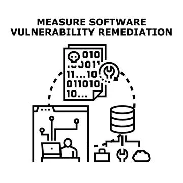 System illustrating software vulnerability remediation, a cybersecurity profe Stock Illustration