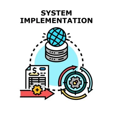 System implementation organizing business data and processes Illustrazione stock