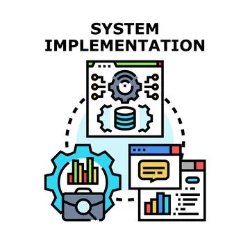 System implementation process workflow integrating data analytics Stock Illustration