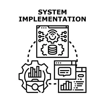 System implementation process workflow integrating data analytics Stock Illustration