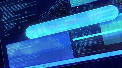 System infected Malware found text on screen Animation. computer hacking. Video stock 158070327