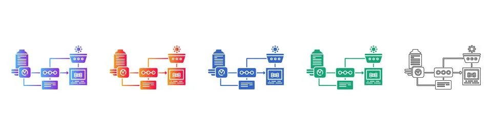 System Integration and Automated Workflow Icons Stock Illustration