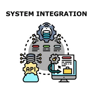 System integration connecting data networks and software development 스톡 일러스트