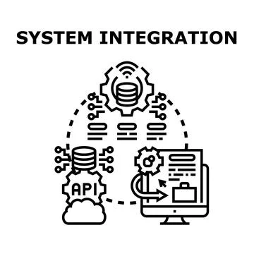 System integration connecting data networks and software development Stockillustratie