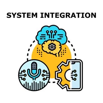 System integration connecting multiple technological components concept Stock Illustration