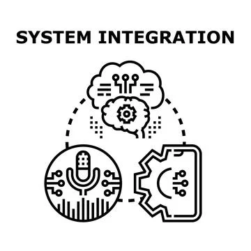 System integration connecting multiple technological components concept Stock Illustration