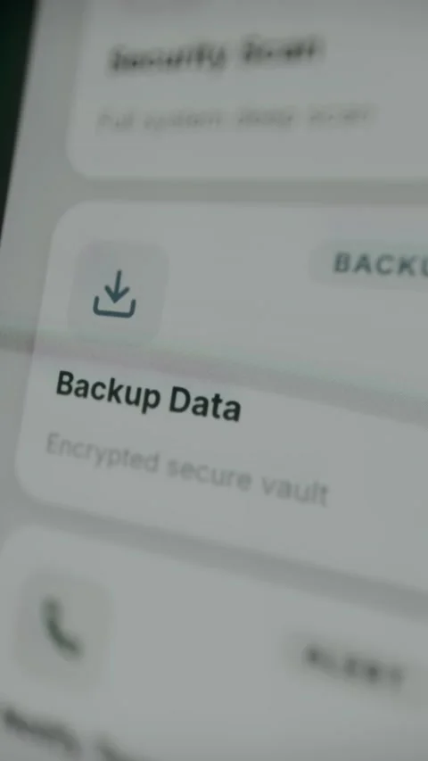System interface featuring a Backup Data control for secure backup creation Stock Footage 333824741