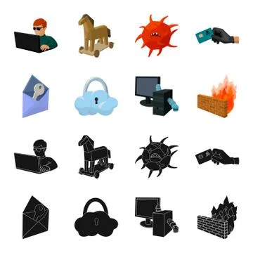System, internet, connection, code .Hackers and hacking set collection icons in Stock Illustration